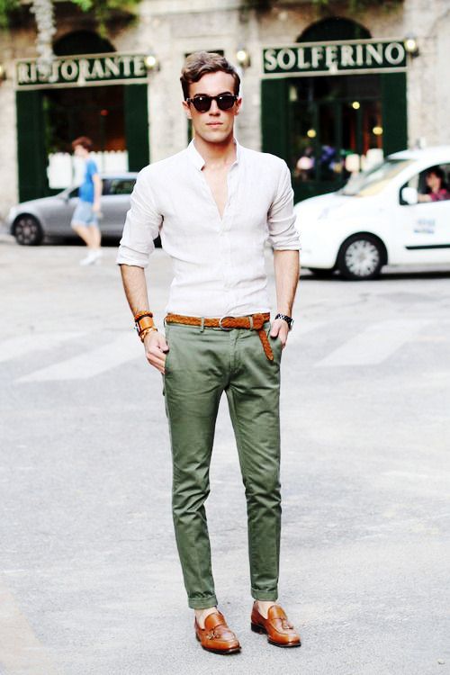 green pants white shirt combination for men - Men's clothing ...